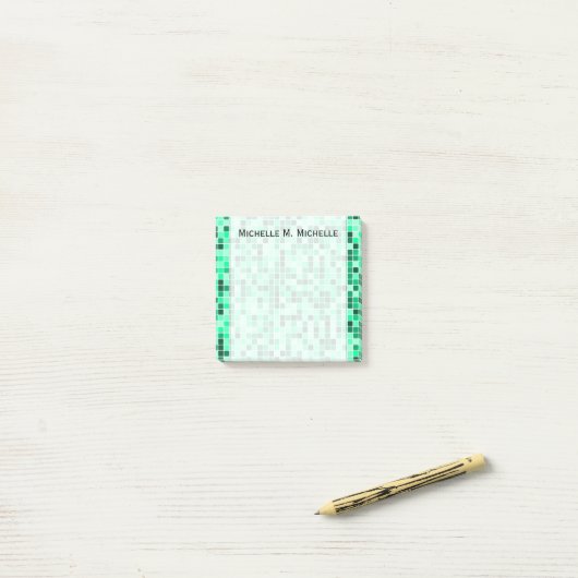 緑は正方形パターンをタイルを張りました + 名前をカスタムするのノート ポストイット (デスク上)