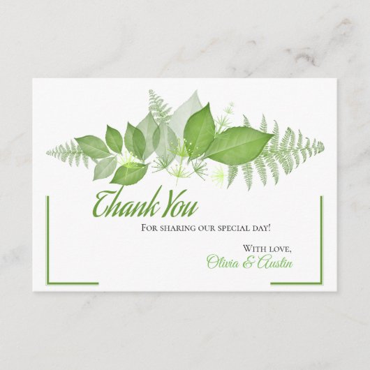 緑は群葉が植物に感謝していすのを残します エンクロージャーカード (正面)