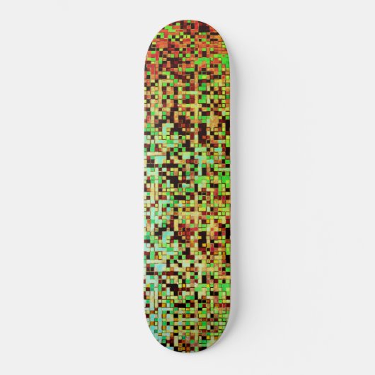 緑ぼやけとオレンジの小さな正方形またはタイル スケートボード (正面)