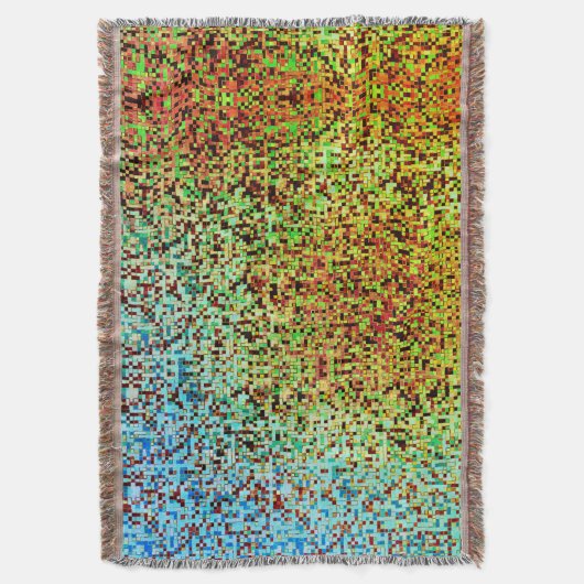 緑ぼやけとオレンジの小さな正方形またはタイル スローブランケット (正面縦)