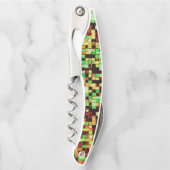 緑ぼやけとオレンジの小さな正方形またはタイル ソムリエナイフ (正面)