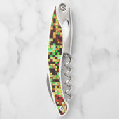 緑ぼやけとオレンジの小さな正方形またはタイル ソムリエナイフ (裏面)