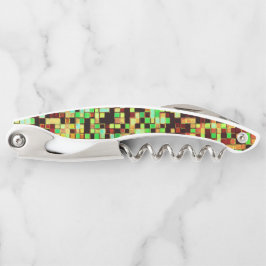 緑ぼやけとオレンジの小さな正方形またはタイル ソムリエナイフ