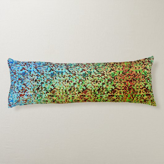 緑ぼやけとオレンジの小さな正方形またはタイル ボディピロー (裏面)