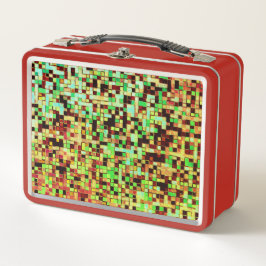 緑ぼやけとオレンジの小さな正方形またはタイル メタルランチボックス