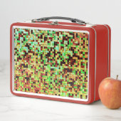 緑ぼやけとオレンジの小さな正方形またはタイル メタルランチボックス (インサイチュ)