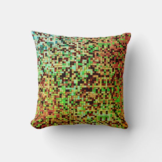 緑ぼやけと茶色の小さな正方形またはタイル クッション (正面)