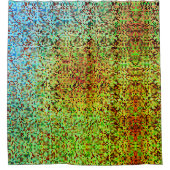 緑ぼやけと茶色の小さな正方形またはタイル シャワーカーテン (正面)