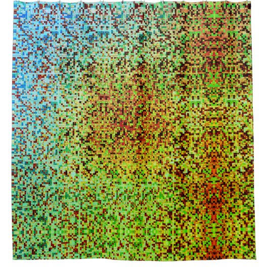 緑ぼやけと茶色の小さな正方形またはタイル シャワーカーテン (正面)