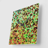 緑ぼやけと茶色の小さな正方形またはタイル スクエア壁時計 (傾斜)