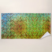 緑ぼやけと茶色の小さな正方形またはタイル ビーチタオル (正面)