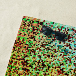 緑ぼやけと茶色の小さな正方形またはタイル ビーチタオル