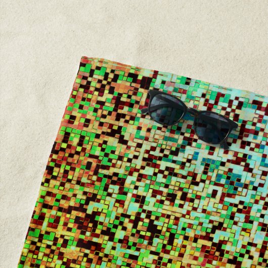 緑ぼやけと茶色の小さな正方形またはタイル ビーチタオル (インサイチュ)