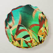 緑またはアクアマリンの上に茶色の縞 ラウンドクッション (裏面)