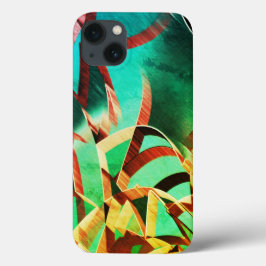 緑またはアクアマリンの背景に茶色の縞が表示されます。 iPhone 13ケース