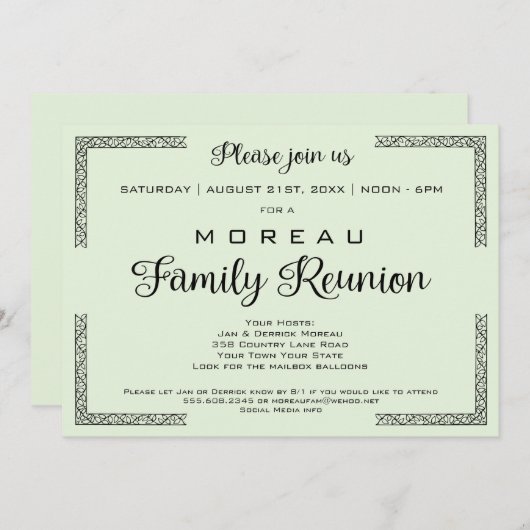 緑または任意のカラーファミリ懇親会招待状 招待状 (正面/裏面)