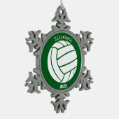 緑または任意の色の女の子の記念バレーボール スノーフレークピューターオーナメント (左)