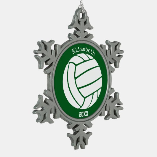 緑または任意の色の女の子の記念バレーボール スノーフレークピューターオーナメント (左)