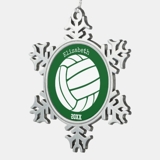 緑または任意の色の女の子の記念バレーボール スノーフレークピューターオーナメント (右)
