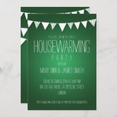 緑をバントする引っ越し祝いパーティーのパーティーのハート 招待状 (正面/裏面)