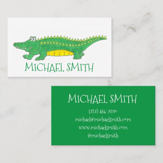 緑アリゲーター爬虫類性クロコダイル動物園 名刺 (正面/裏面)