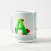 緑アルファベットの可愛いラディバグA コーヒーマグカップ (正面左)