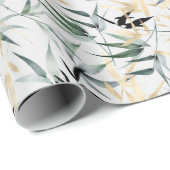 緑アートと黄色の竹の葉木の ラッピングペーパー (ロールコーナー)