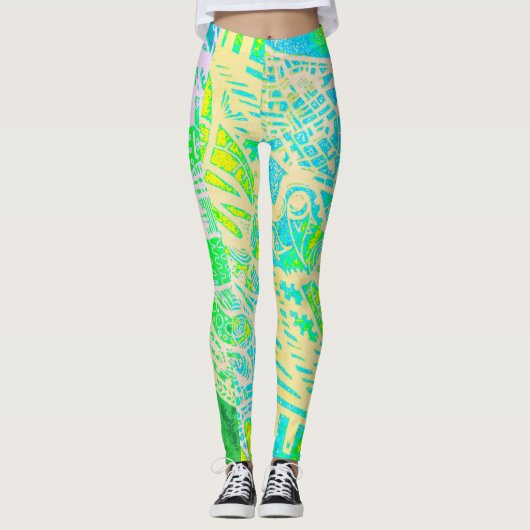 緑アート黄 レギンス (正面)