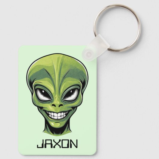 緑エイリアンパーソナライズされた頭 キーホルダー (裏面)