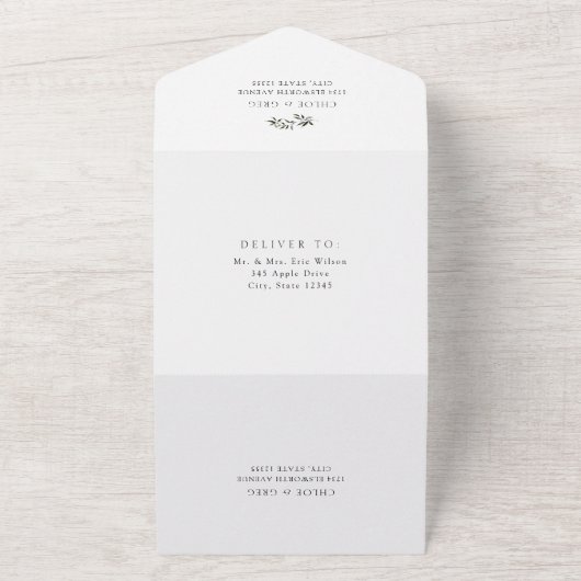 緑エレガントとアイボリーの花模様 オールインワン招待状 (外側)