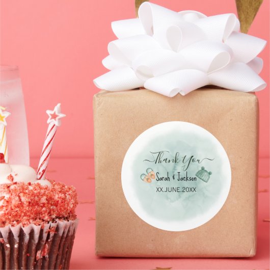 緑エレガントとオレンジの水色の赤ちゃんシャワー ラウンドシール (パーティー)