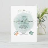 緑エレガントとオレンジの水色の赤ちゃんシャワー 招待状 (スタンド正面)