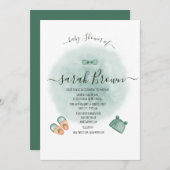 緑エレガントとオレンジの水色の赤ちゃんシャワー 招待状 (正面/裏面)