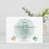 緑エレガントとオレンジの水色の赤ちゃんシャワー 招待状 (スタンド正面)