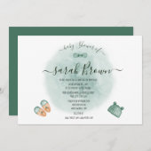 緑エレガントとオレンジの水色の赤ちゃんシャワー 招待状 (正面/裏面)