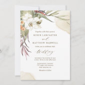 緑エレガントとクリームの水の色結婚の 招待状 (正面)