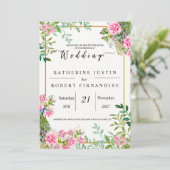 緑エレガントとピンクのフローラピーコッ結婚クス 招待状 (スタンド正面)