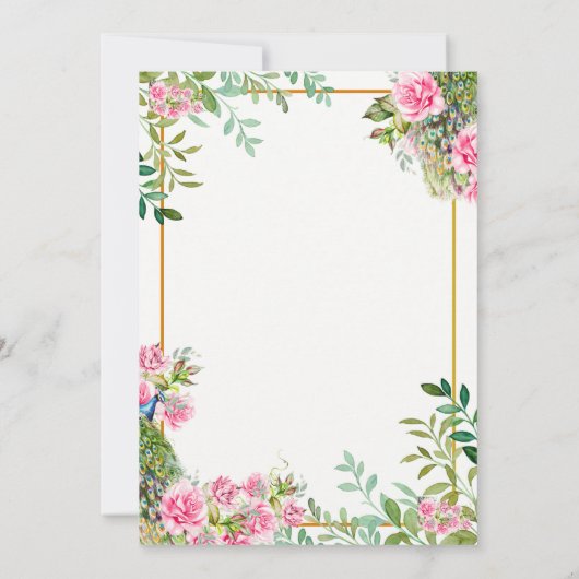 緑エレガントとピンクのフローラピーコッ結婚クス 招待状 (裏面)