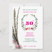 緑エレガントとピンクのフローラ50周年記念 招待状 (正面)