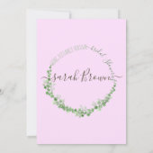 緑エレガントとピンクの葉の仮想ブライダルシャワー 招待状 (裏面)