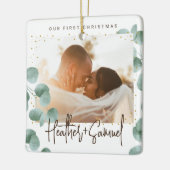 緑エレガントとメリー写真結婚した セラミックオーナメント (左)