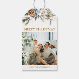 緑エレガントと写真 | マスタード金ゴールドクリスマス ギフトタグ