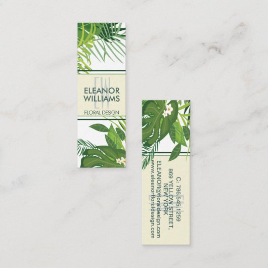 緑エレガントと小葉さい花を持つフローラ スキニー名刺 (正面/裏面)