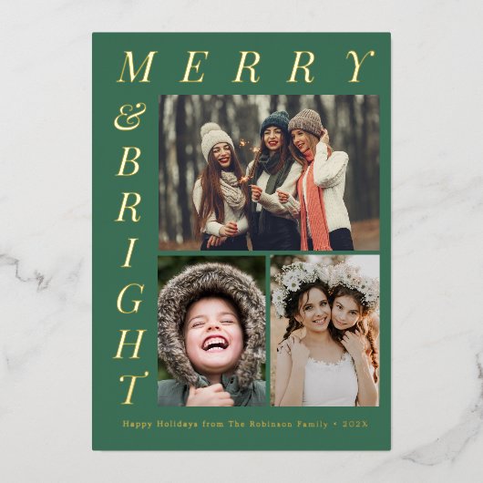 緑エレガントと明メリーるいクリスマス 箔シーズンカード (正面)