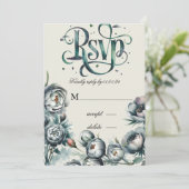 緑エレガントと灰色の花束は日付の招待者を保存 招待状 (スタンド正面)