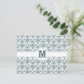 緑エレガントと白のヴィンテージダマビクトリアンスク ポストカード (スタンド正面)