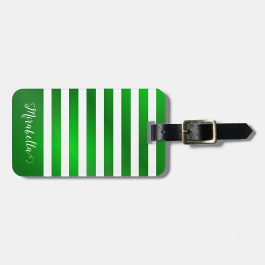 緑エレガントと白の名前をカスタムする ラゲッジタグ (正面横)
