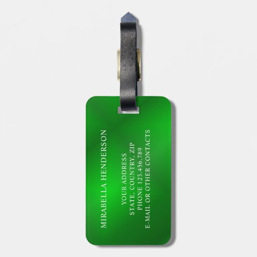 緑エレガントと白の名前をカスタムする ラゲッジタグ (裏面縦)