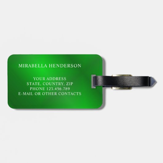 緑エレガントと白の名前をカスタムする ラゲッジタグ (裏面横)