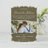 緑エレガントと白の花の縁ど写真 招待状 (スタンド正面)